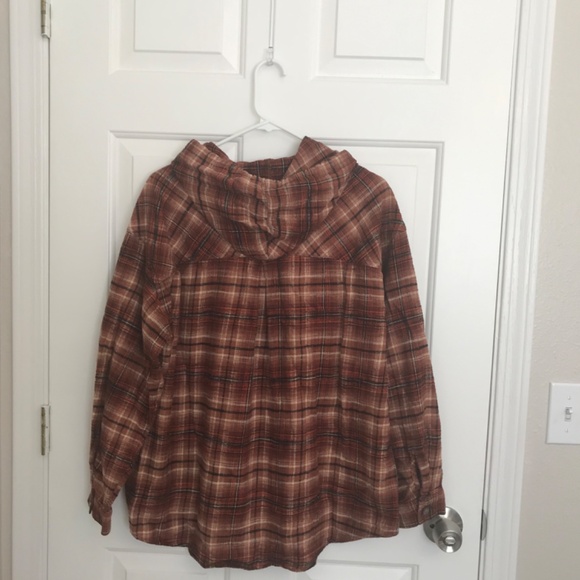 Maurices Cabin Plaid Hooded Boyfriend Flannel Tunic Shirt Plus Size 1X Brown - Picture 3 of 7